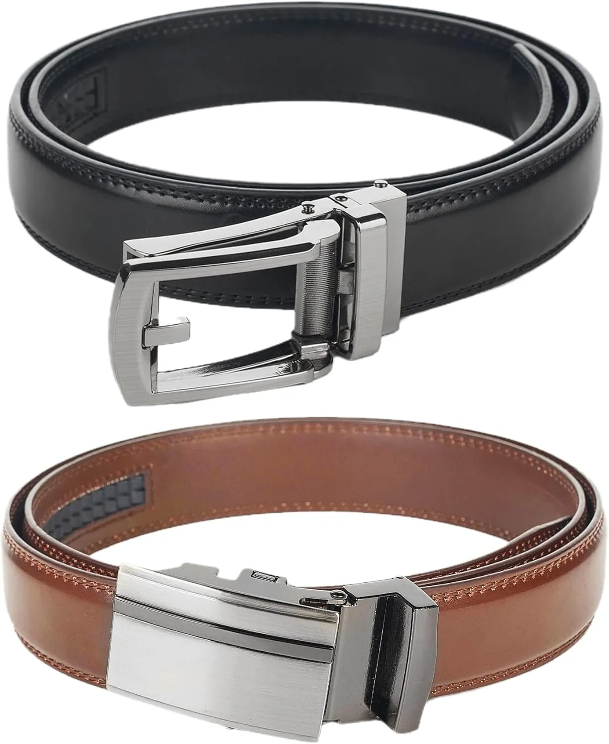Jacob Alexander 2 Pack or 3 Pack Men's Genuine Leather Adjustable Dress Ratchet Track Belt