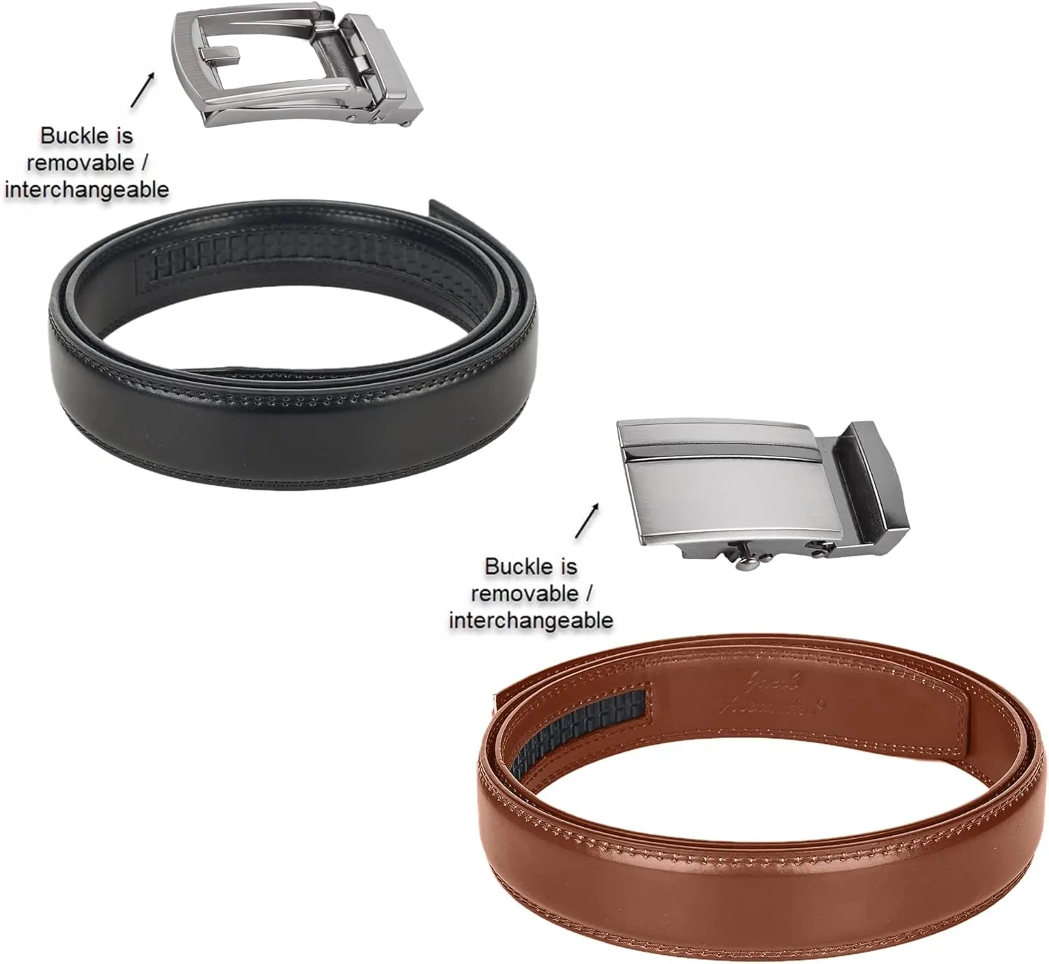 Jacob Alexander 2 Pack or 3 Pack Men's Genuine Leather Adjustable Dress Ratchet Track Belt