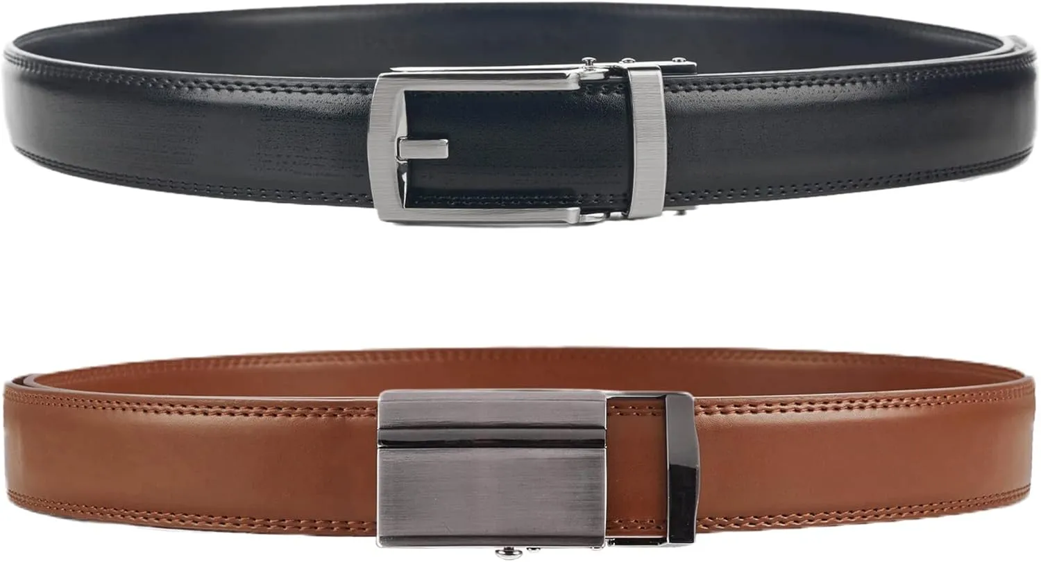 Jacob Alexander 2 Pack or 3 Pack Men's Genuine Leather Adjustable Dress Ratchet Track Belt