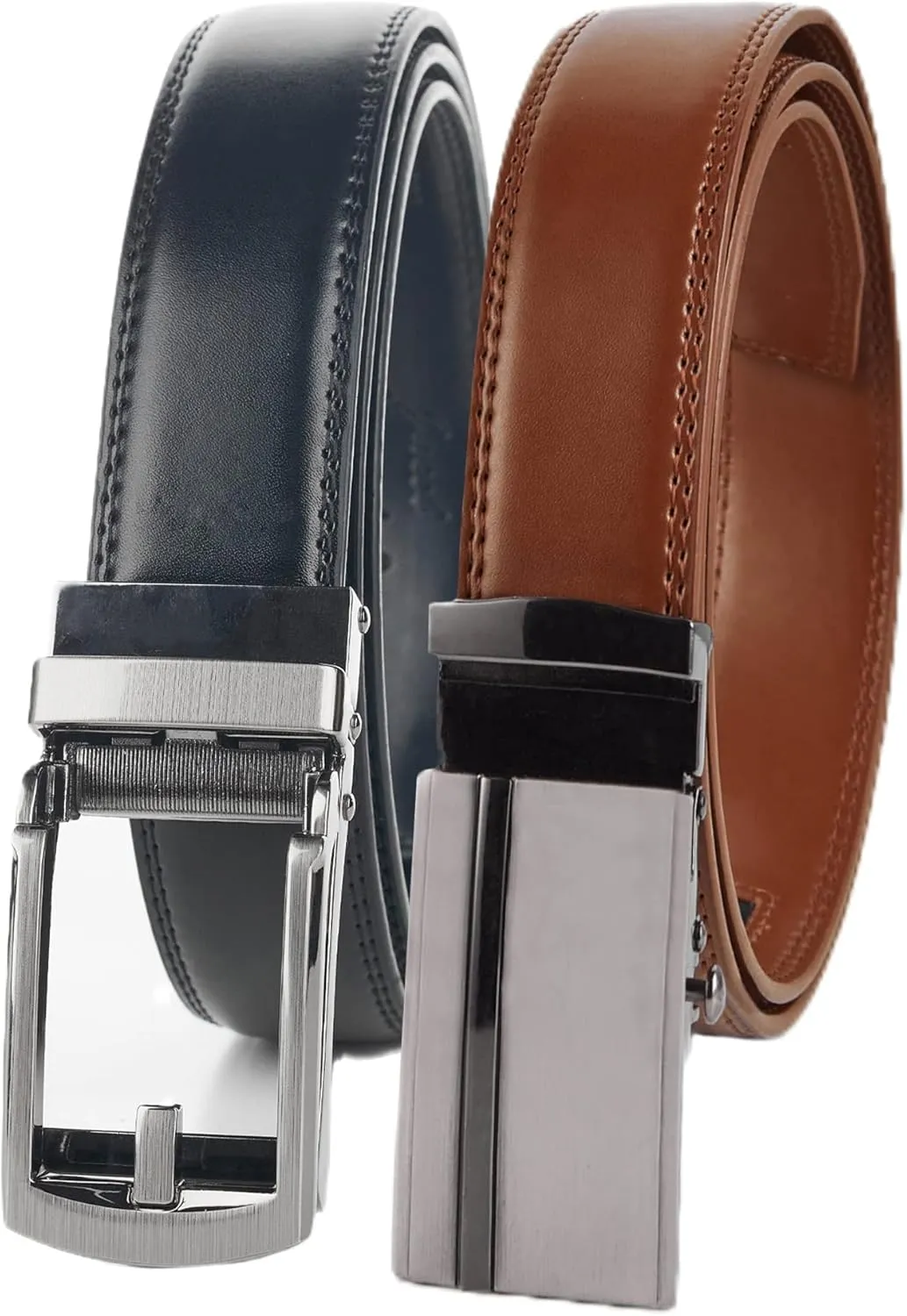 Jacob Alexander 2 Pack or 3 Pack Men's Genuine Leather Adjustable Dress Ratchet Track Belt