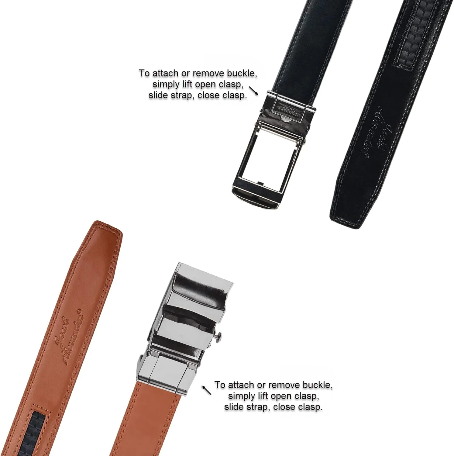 Jacob Alexander 2 Pack or 3 Pack Men's Genuine Leather Adjustable Dress Ratchet Track Belt