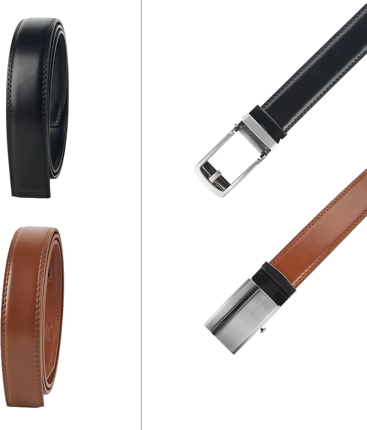 Jacob Alexander 2 Pack or 3 Pack Men's Genuine Leather Adjustable Dress Ratchet Track Belt