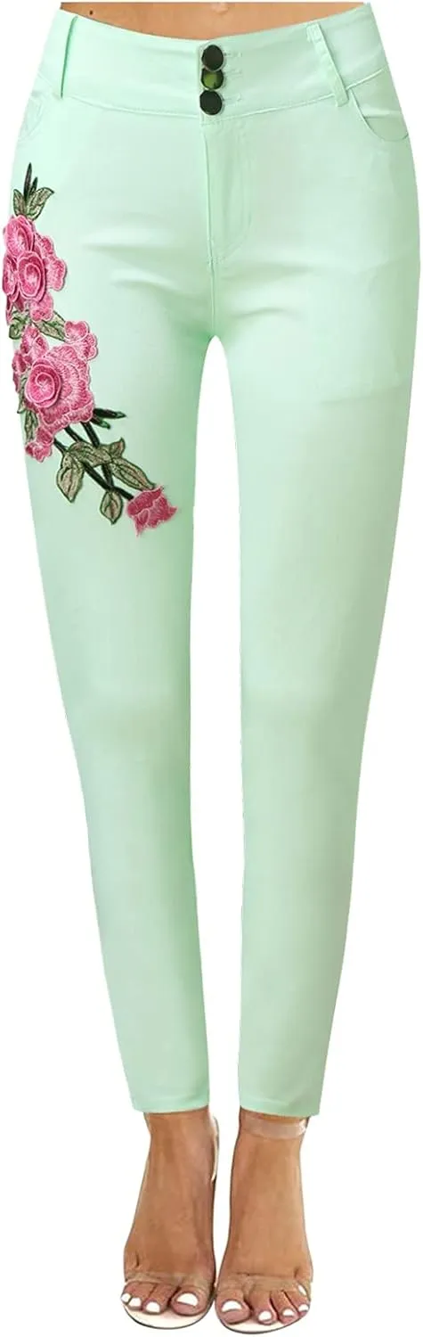 Jeans for Women High Waist - Casual Embroidery Pencil Pants Pants High Waist Womens Skinny Pants
