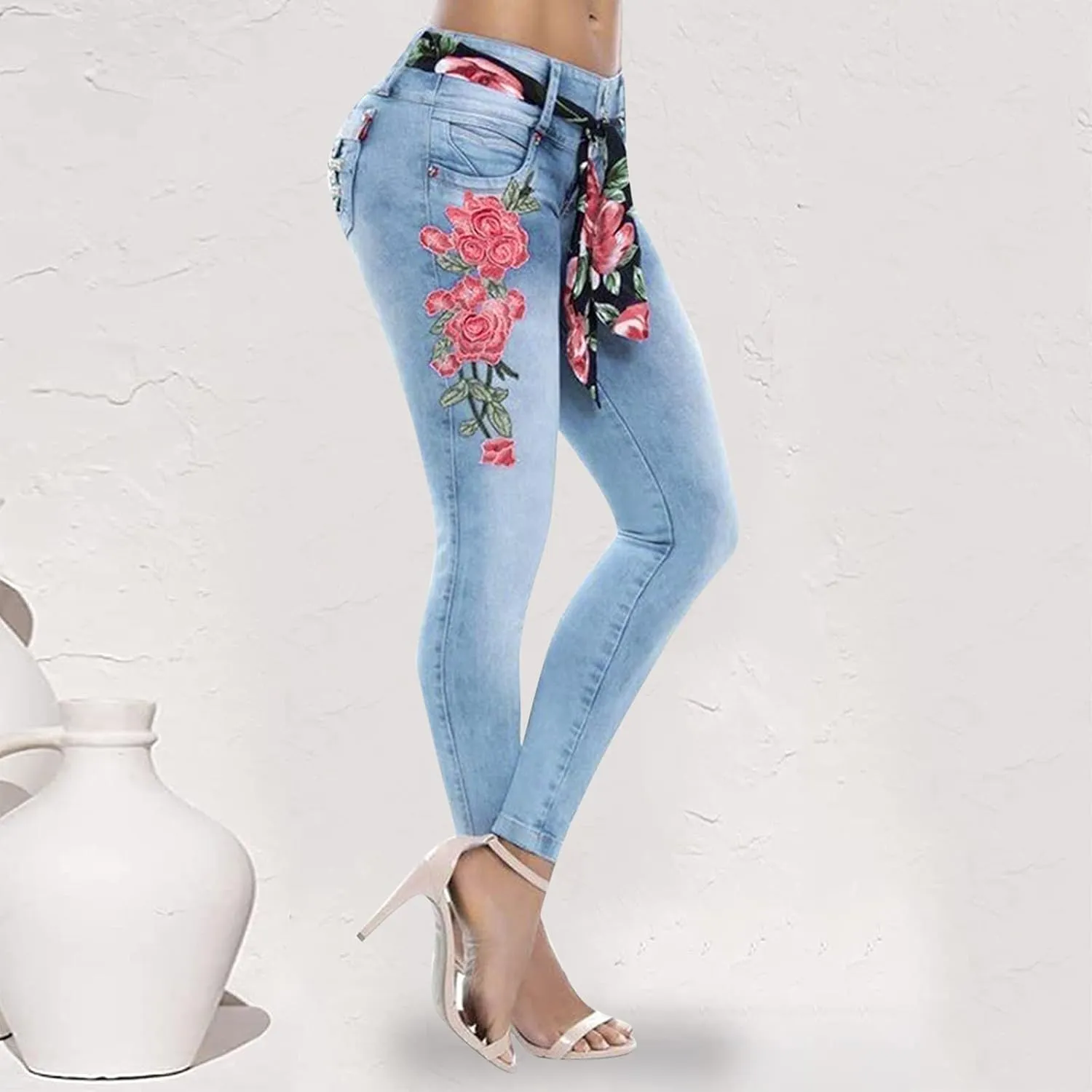 Jeans for Women High Waist - Casual Embroidery Pencil Pants Pants High Waist Womens Skinny Pants