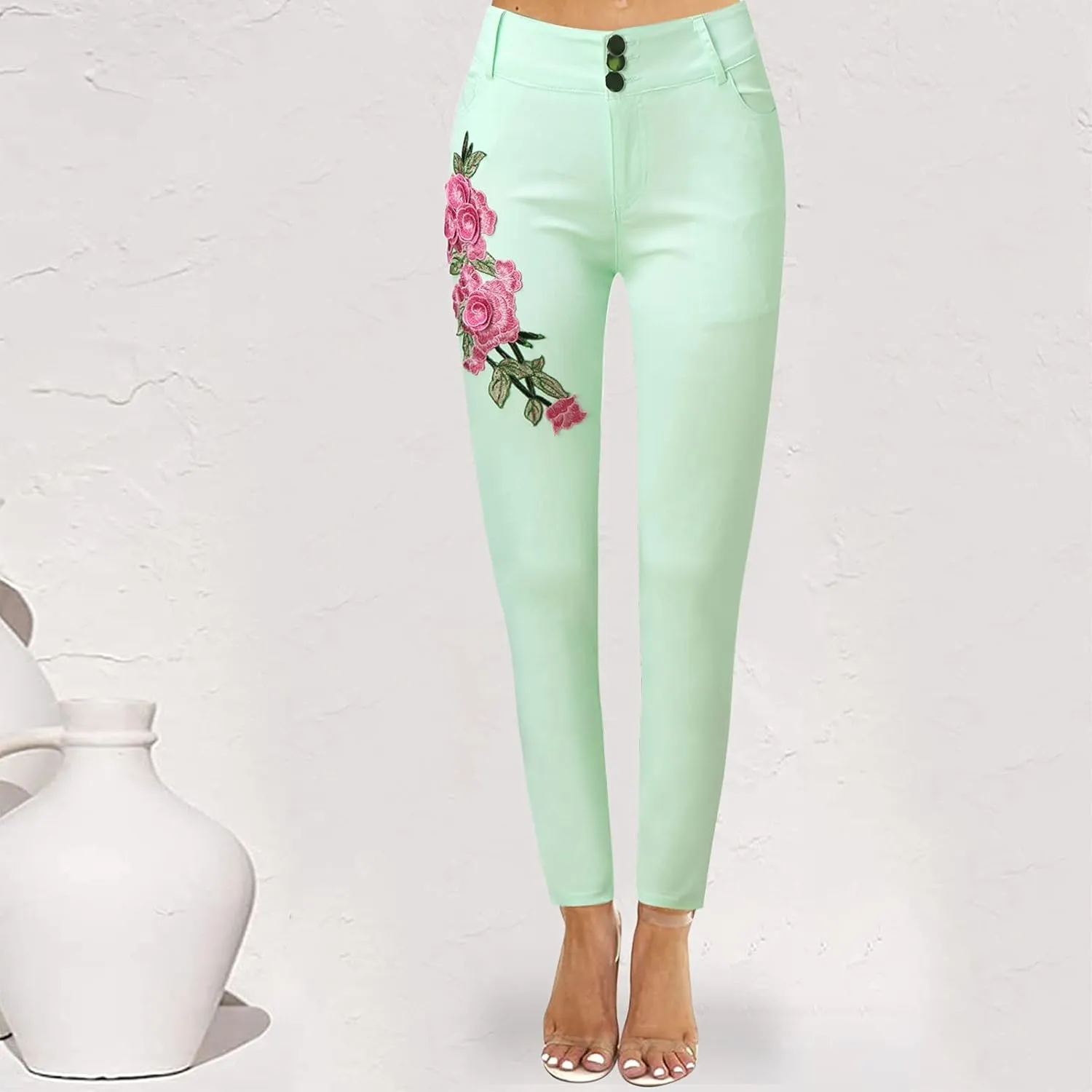 Jeans for Women High Waist - Casual Embroidery Pencil Pants Pants High Waist Womens Skinny Pants