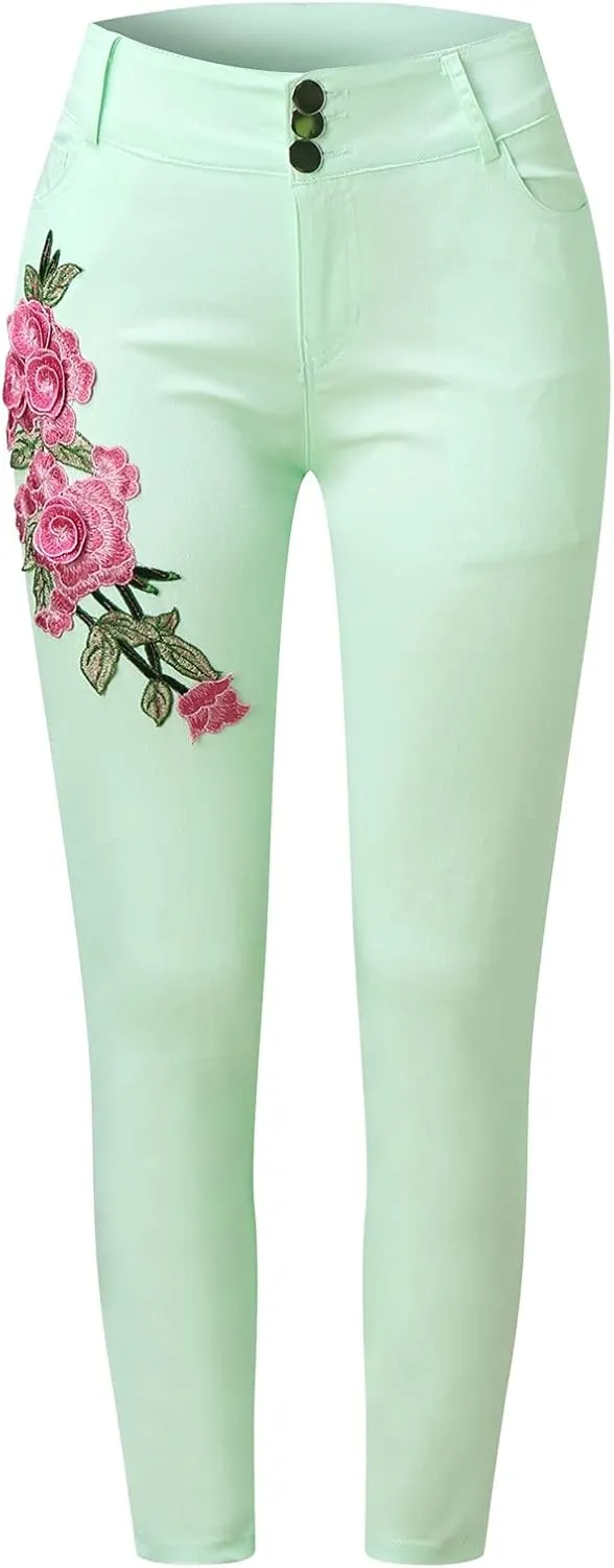 Jeans for Women High Waist - Casual Embroidery Pencil Pants Pants High Waist Womens Skinny Pants