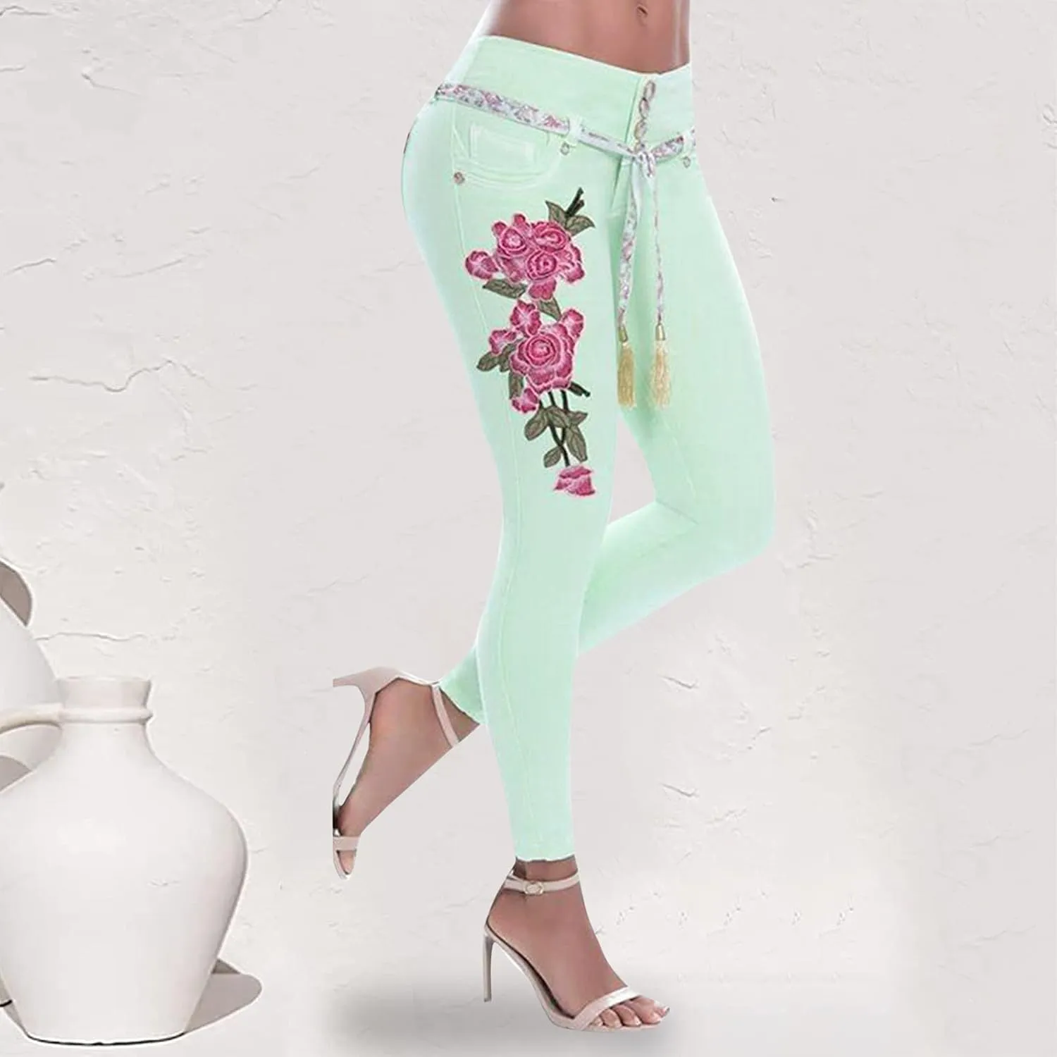 Jeans for Women High Waist - Casual Embroidery Pencil Pants Pants High Waist Womens Skinny Pants