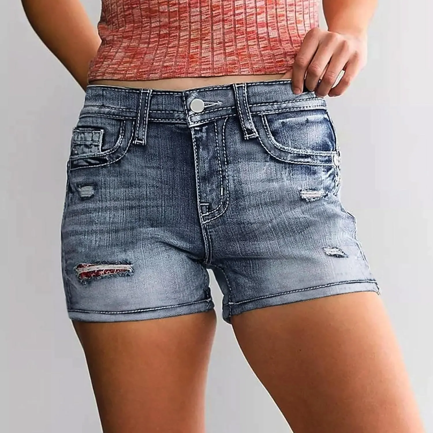 Jeans Shorts for Women Casual High Waisted Womens Denim Shorts Frayed Ripped Distressed Stretchy Stretchy Shorts for Women