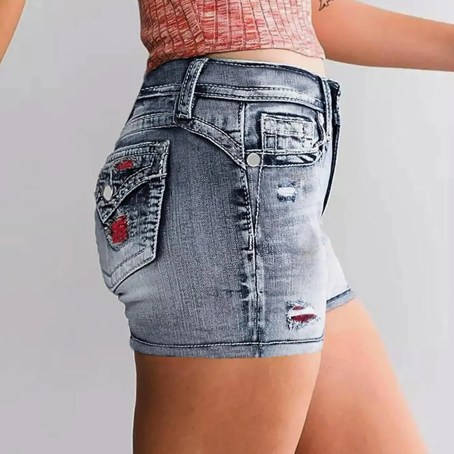 Jeans Shorts for Women Casual High Waisted Womens Denim Shorts Frayed Ripped Distressed Stretchy Stretchy Shorts for Women
