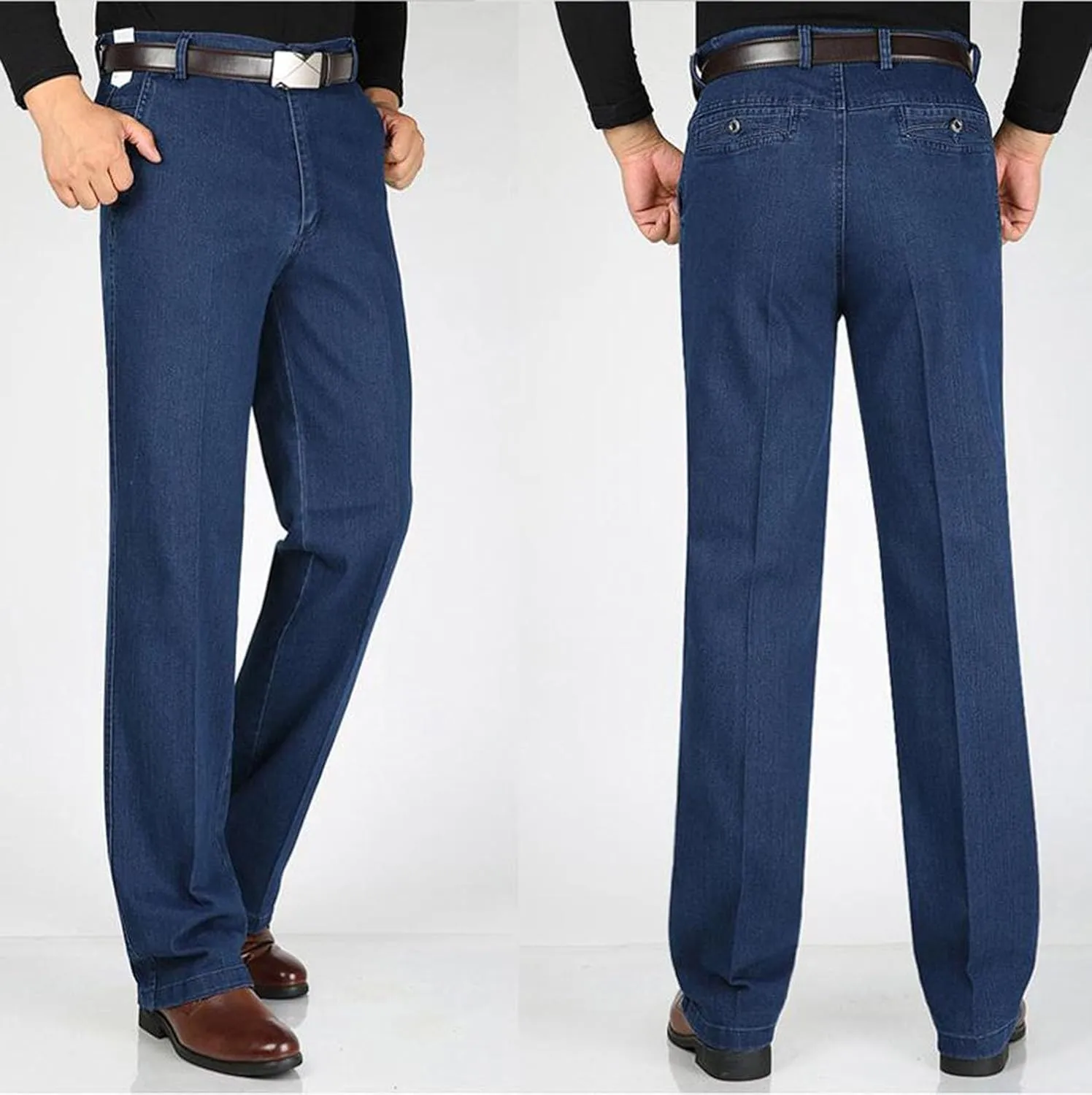 JettJeans Men's High Waist Straight Fit Stretch Jeans, Men's High Waist Straight fit Jeans Fashion Denim Pants