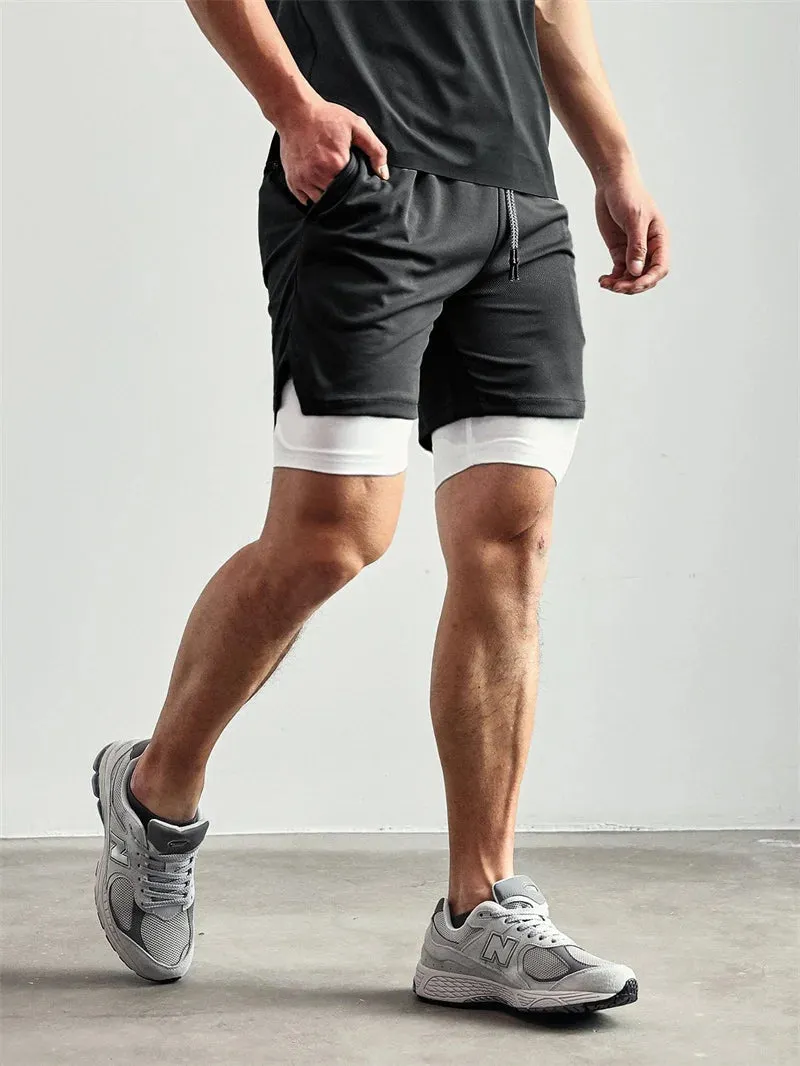 John 3:16 Cross Print 2-in-1 Men’s Running Shorts – Christian Activewear with Phone Pocket; Towel Loop