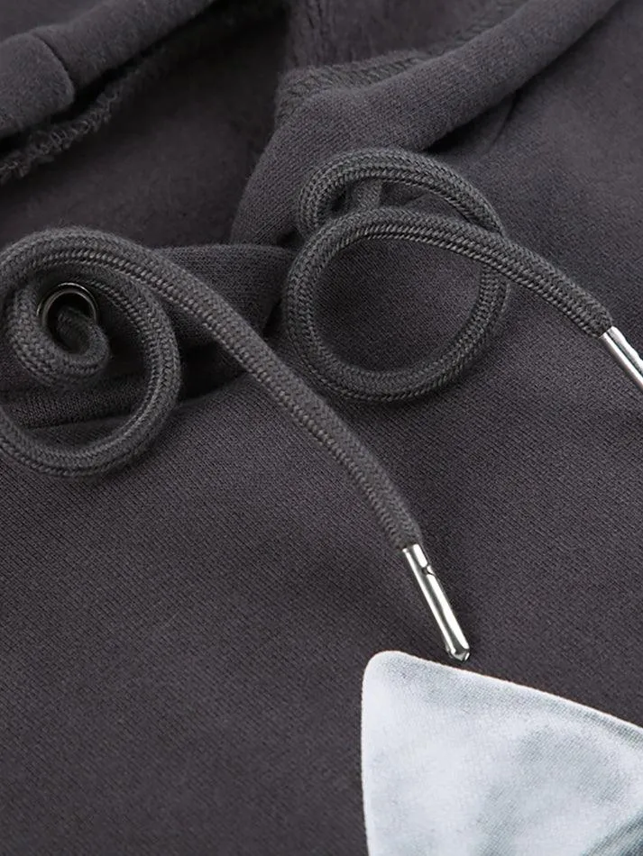 Joskaa Street Bow Print Drawstring Oversized Hoodie