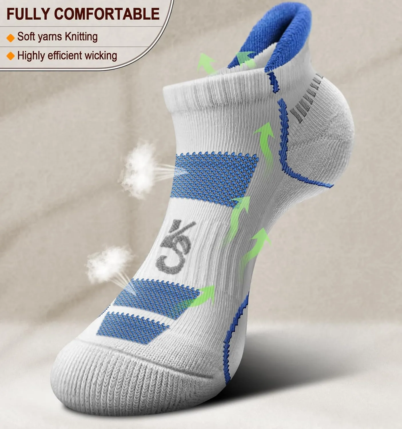 KEMISANT Mens Running Socks 6 Pairs-Athletic Compression Ankle Socks Cushioned for Men Walking-Arch Compression Support