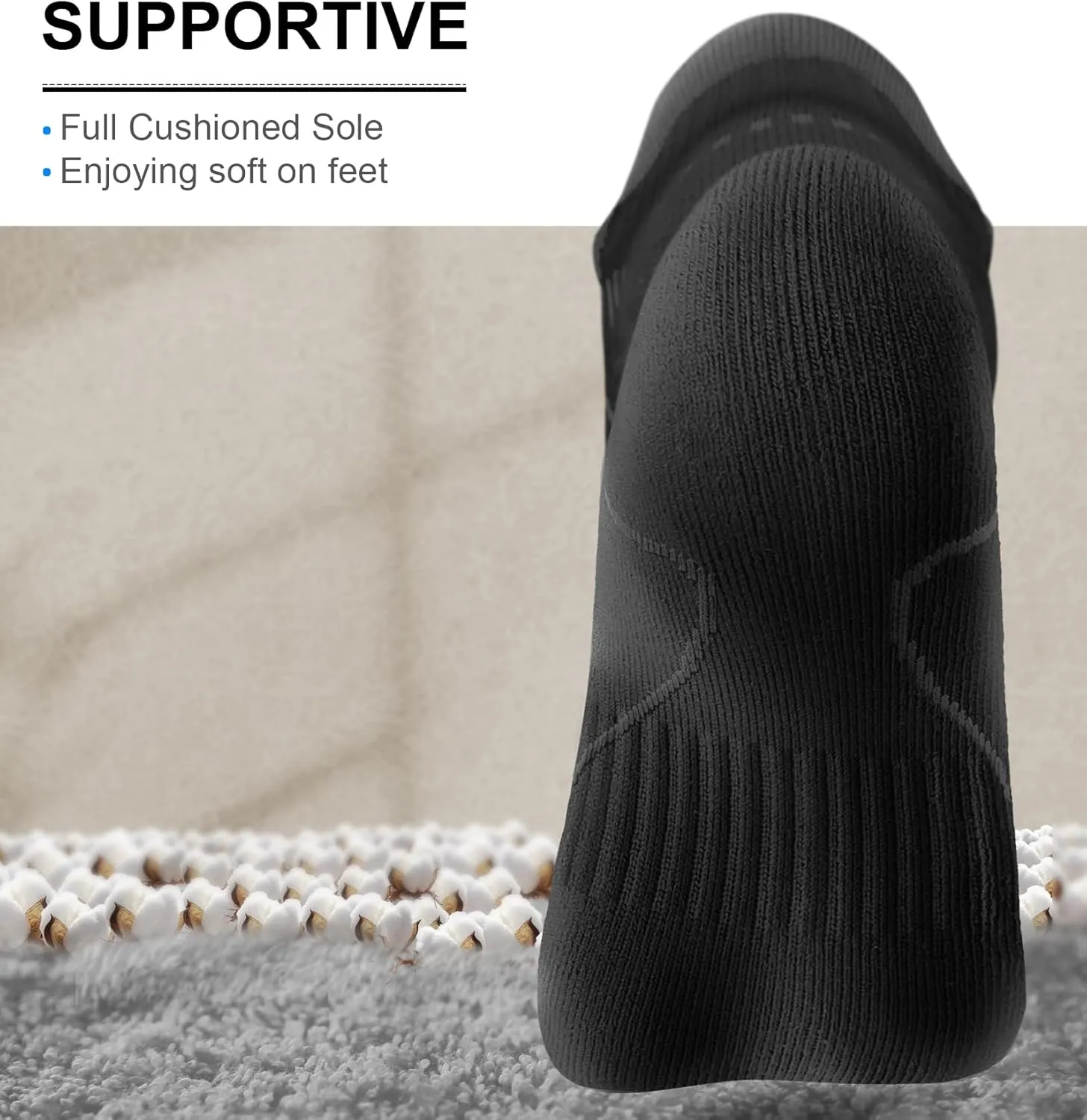 KEMISANT Mens Running Socks 6 Pairs-Athletic Compression Ankle Socks Cushioned for Men Walking-Arch Compression Support