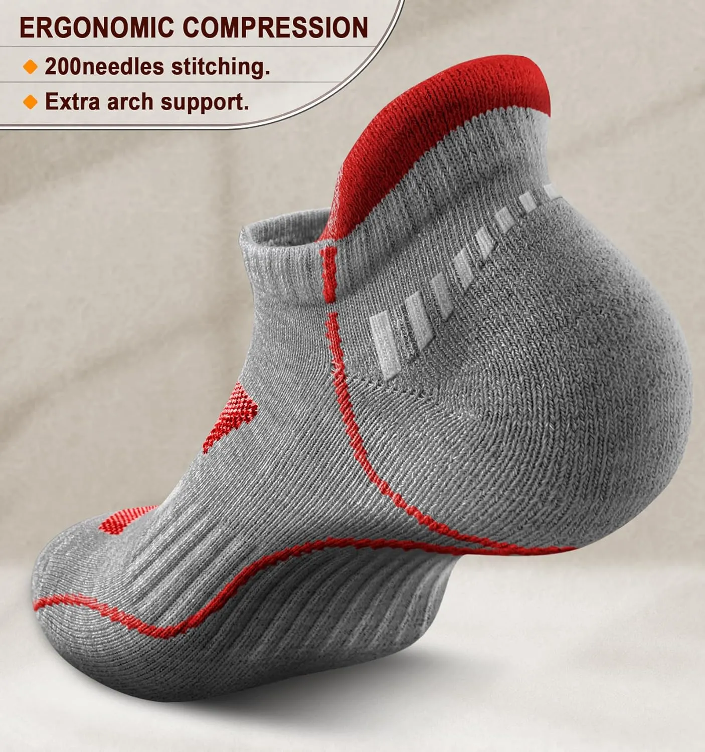 KEMISANT Mens Running Socks 6 Pairs-Athletic Compression Ankle Socks Cushioned for Men Walking-Arch Compression Support