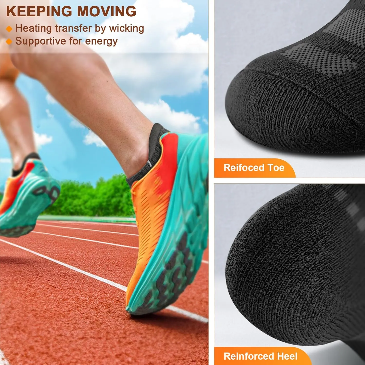 KEMISANT Mens Running Socks 6 Pairs-Athletic Compression Ankle Socks Cushioned for Men Walking-Arch Compression Support