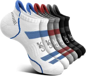 KEMISANT Mens Running Socks 6 Pairs-Athletic Compression Ankle Socks Cushioned for Men Walking-Arch Compression Support