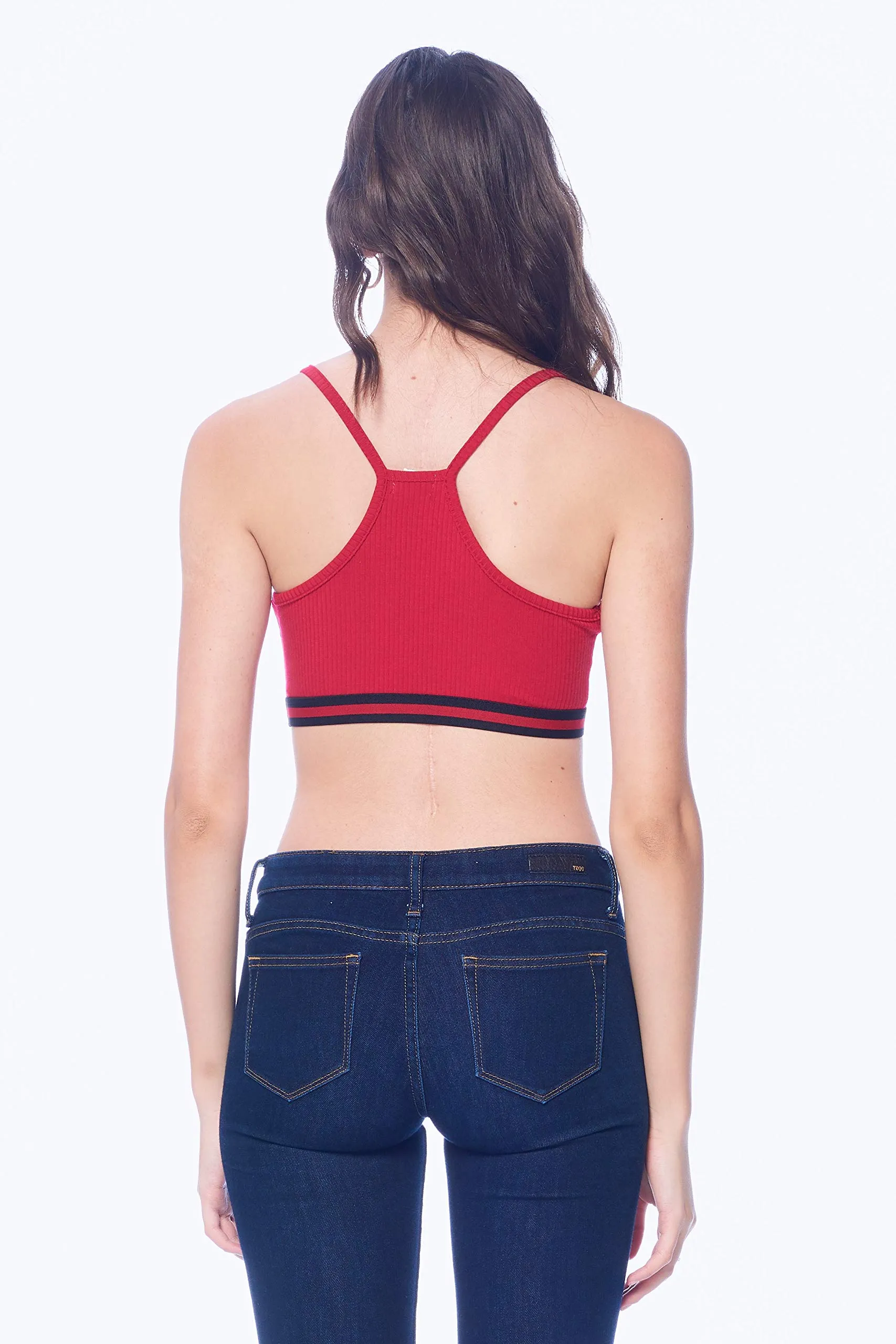 Khanomak Women's Ribbed Active Workout Sports Bra Racer Back Crop Top