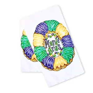 King Cake with Mardi Gras Tea Towel (Each)