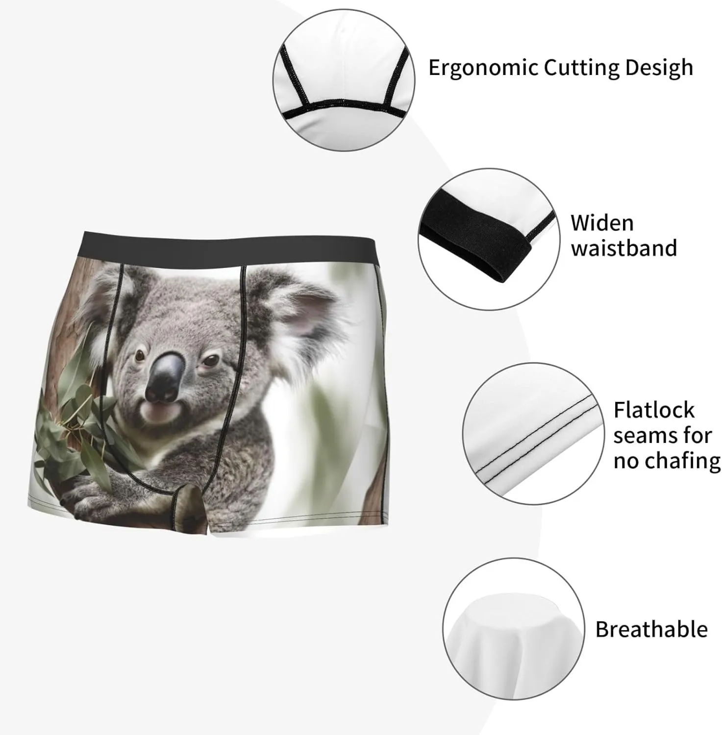 Koala Men's Boxer Briefs Soft Breathable Underwear Stretch Moisture-Wicking Trunks Tagless