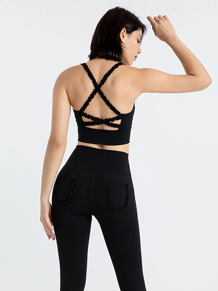 Lace Sling Dance Bra Push Up Wearable Shockproof Yoga Tank Top