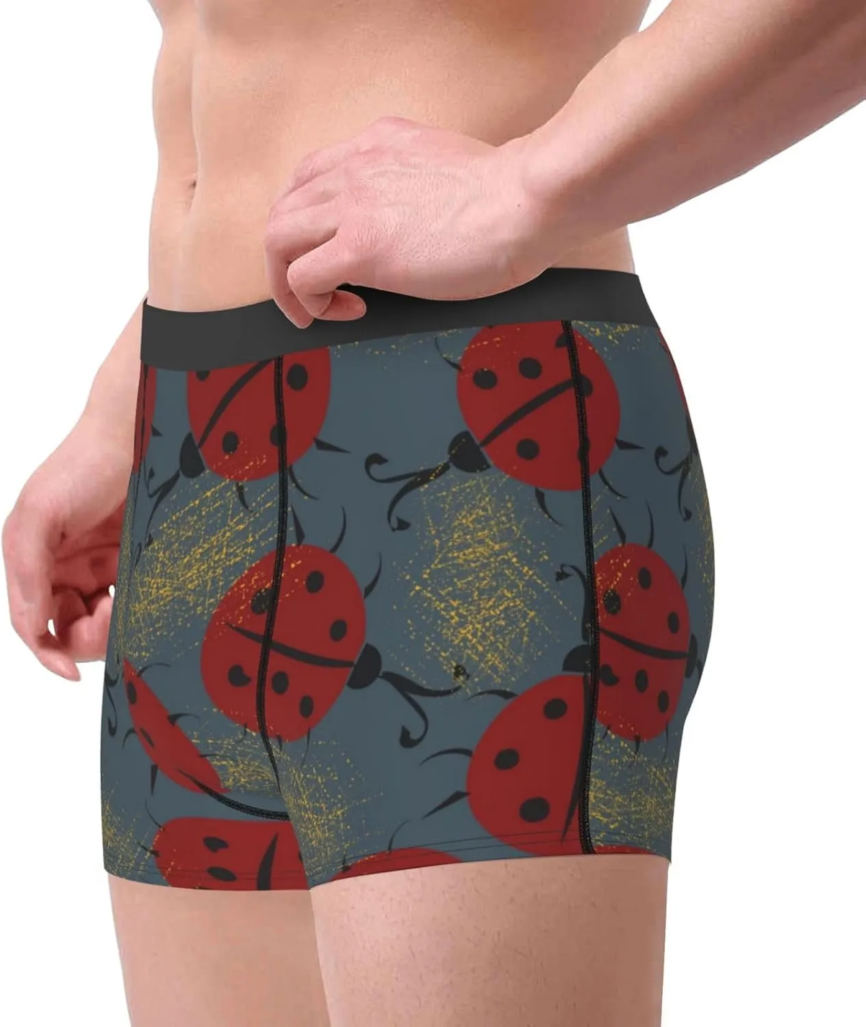 Ladybug Print Boxer Briefs For Men Breathable Underwear-