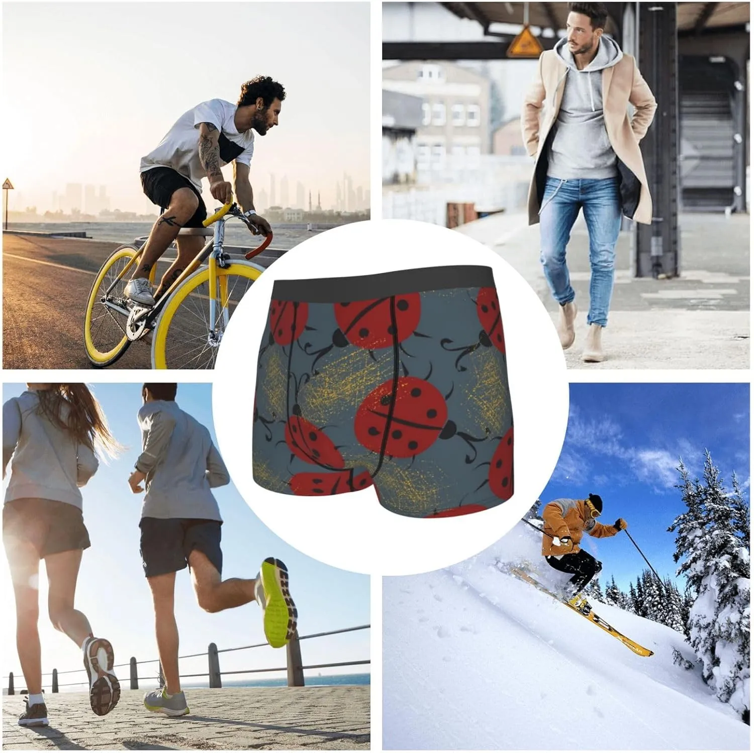 Ladybug Print Boxer Briefs For Men Breathable Underwear-
