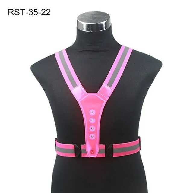LED Cycling Vest High Visibility Outdoor Running Cycling Reflective Safety Vest Adjustable Elastic Strap Riding Reflective Belt