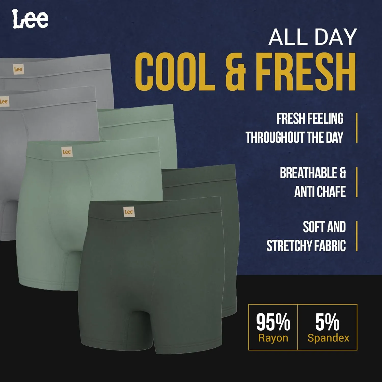 Lee Mens Boxer Briefs - Soft Cooling Mens Underwear, Moisture Wicking Breathable, Mutipack