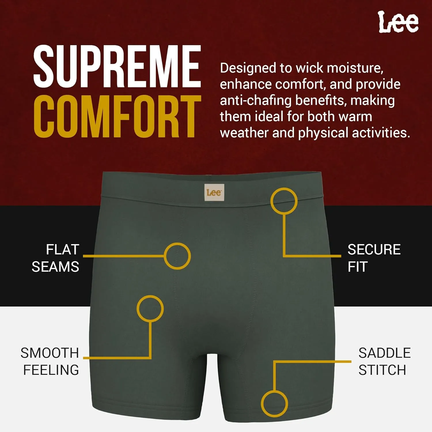Lee Mens Boxer Briefs - Soft Cooling Mens Underwear, Moisture Wicking Breathable, Mutipack