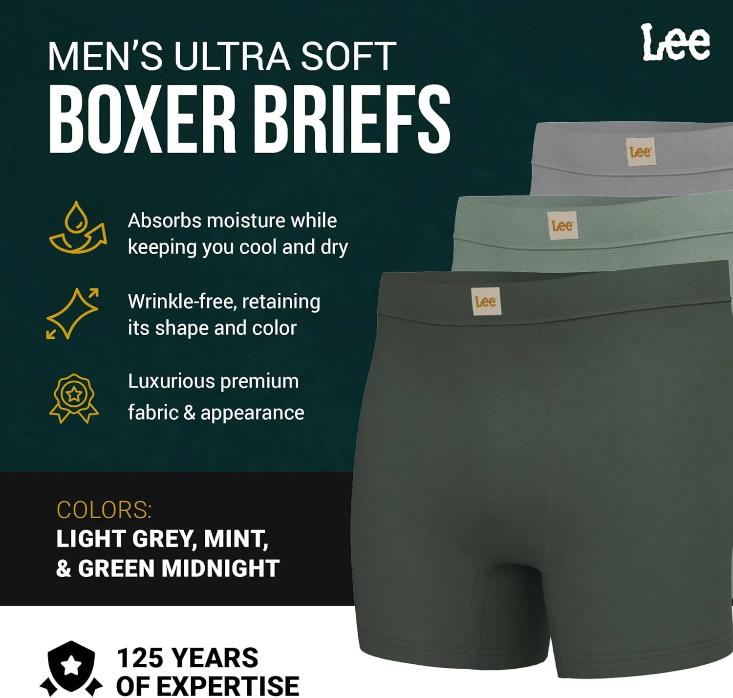 Lee Mens Boxer Briefs - Soft Cooling Mens Underwear, Moisture Wicking Breathable, Mutipack