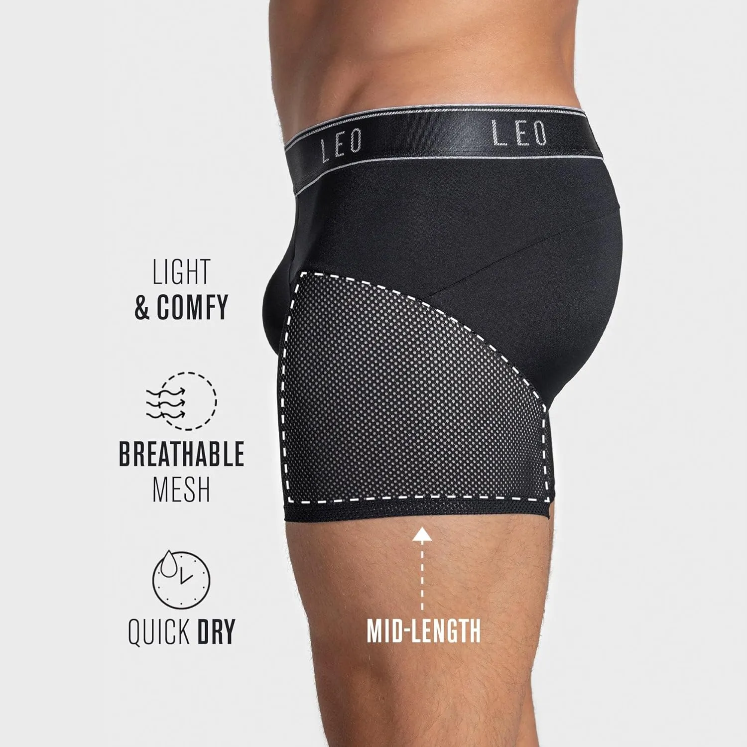 LEO Advanced Mesh Boxer Briefs - Breathable Mens Underwear