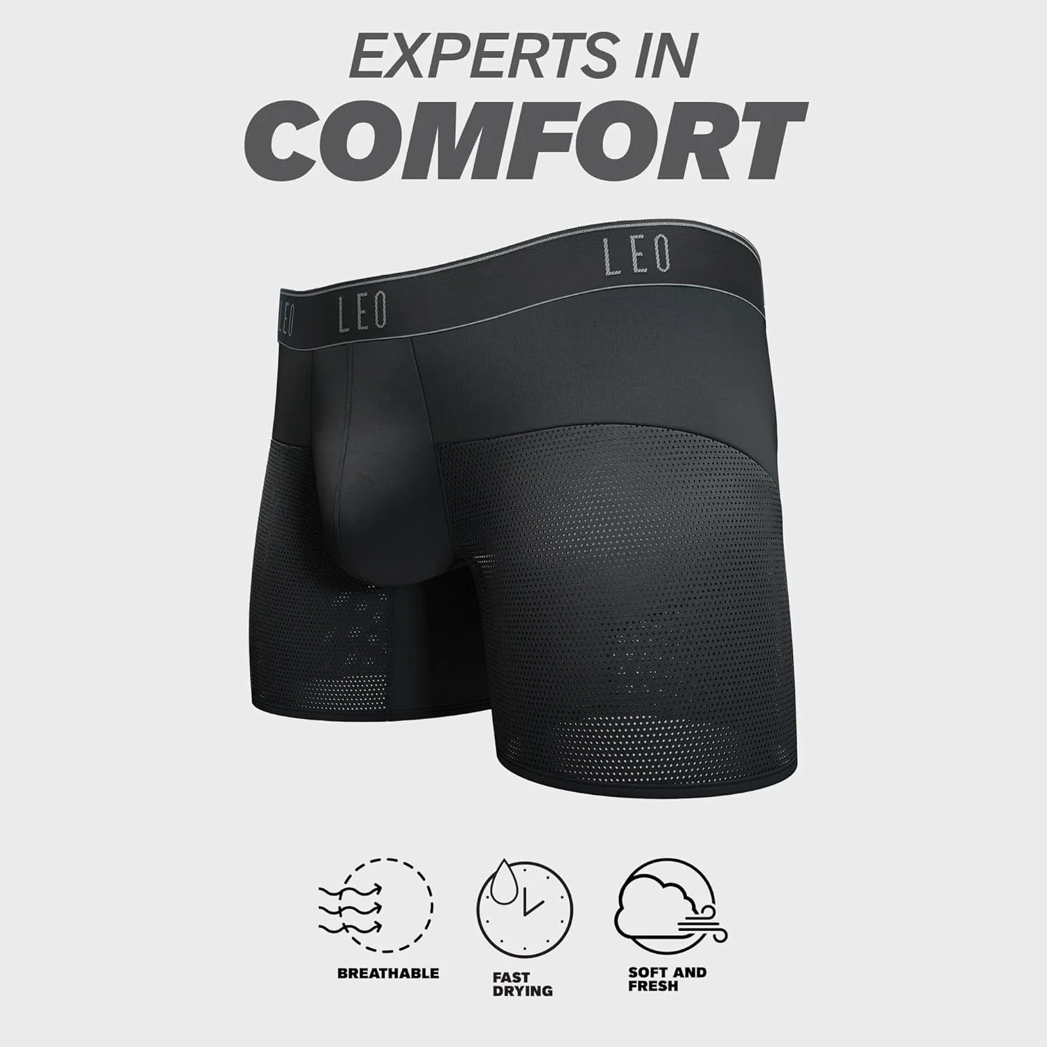 LEO Advanced Mesh Boxer Briefs - Breathable Mens Underwear
