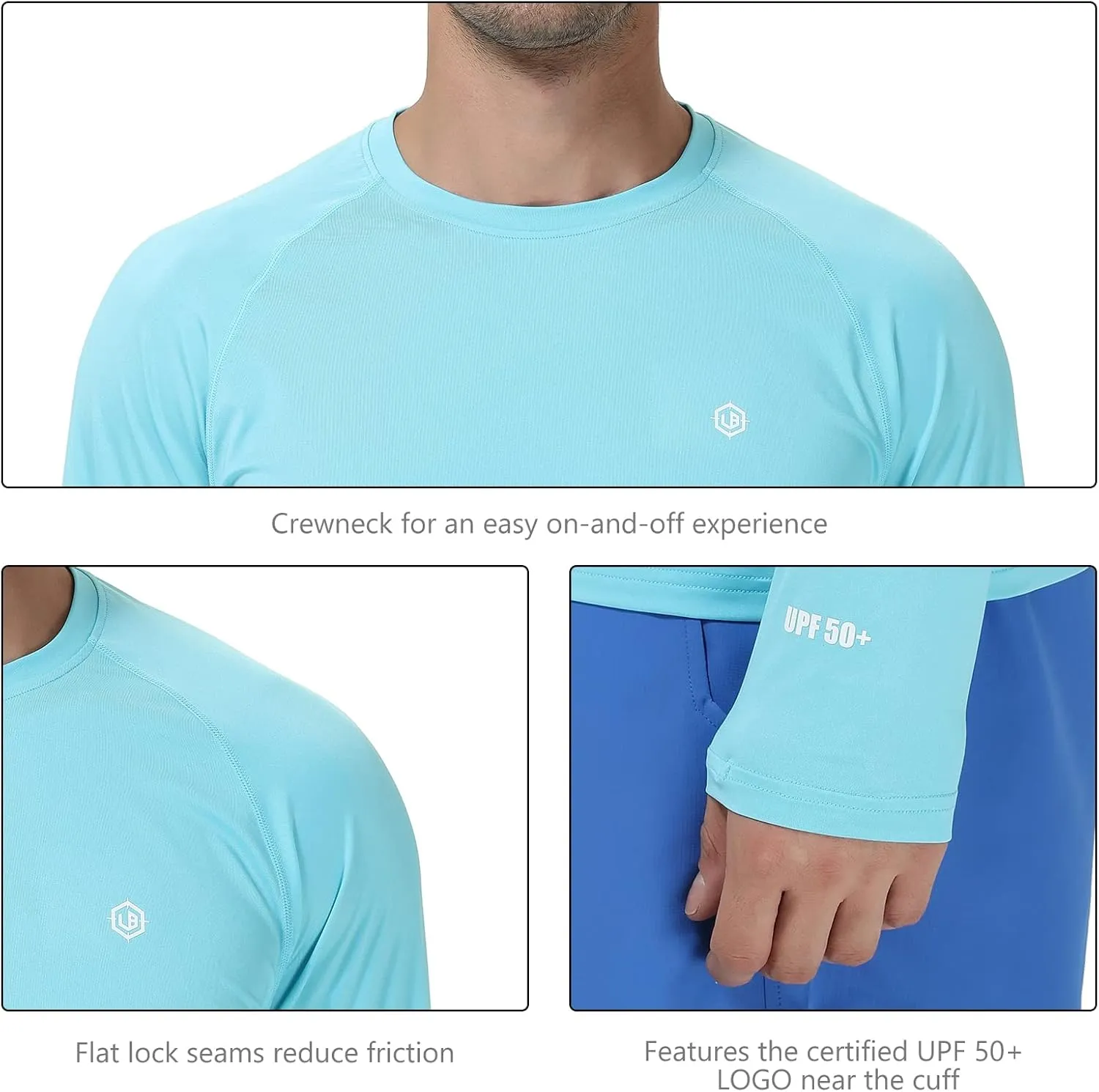 Lightbare Men’s UPF 50  UV Sun Protection Lightweight Long Sleeve T-Shirt Quick Dry for Outdoor Hiking Running