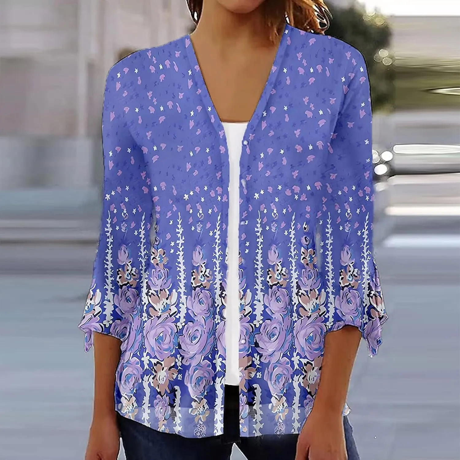 Lightweight Cardigans for Women Women's Casual Lightweight Open Front Cardigans Soft 3/4 Sleeve Cardigan