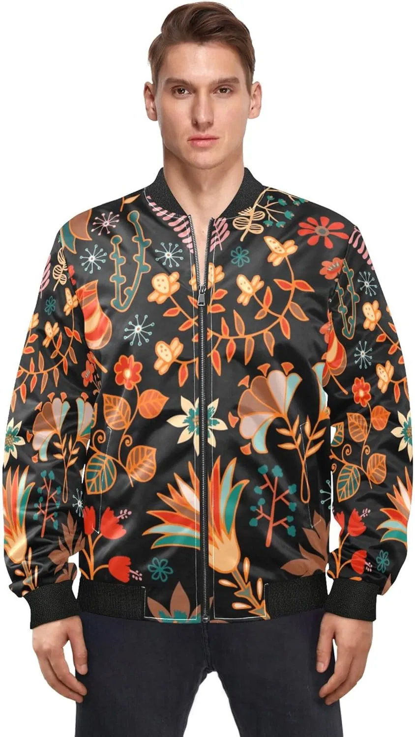 linqin Paisley Flower Ethnic Lightweight Bomber Jacket Men Waterproof Windbreaker Mens Lightweight Zipper Jacket Outwear