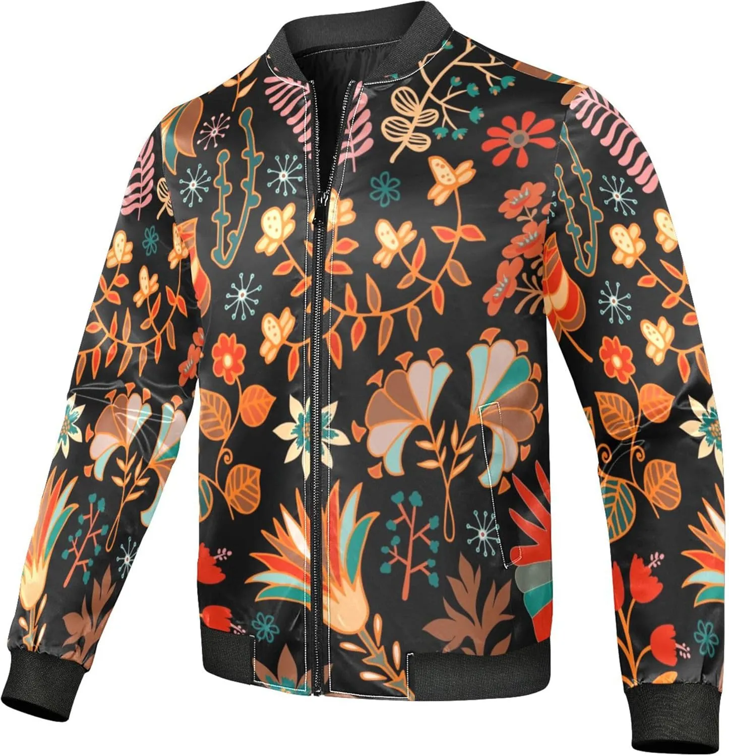 linqin Paisley Flower Ethnic Lightweight Bomber Jacket Men Waterproof Windbreaker Mens Lightweight Zipper Jacket Outwear