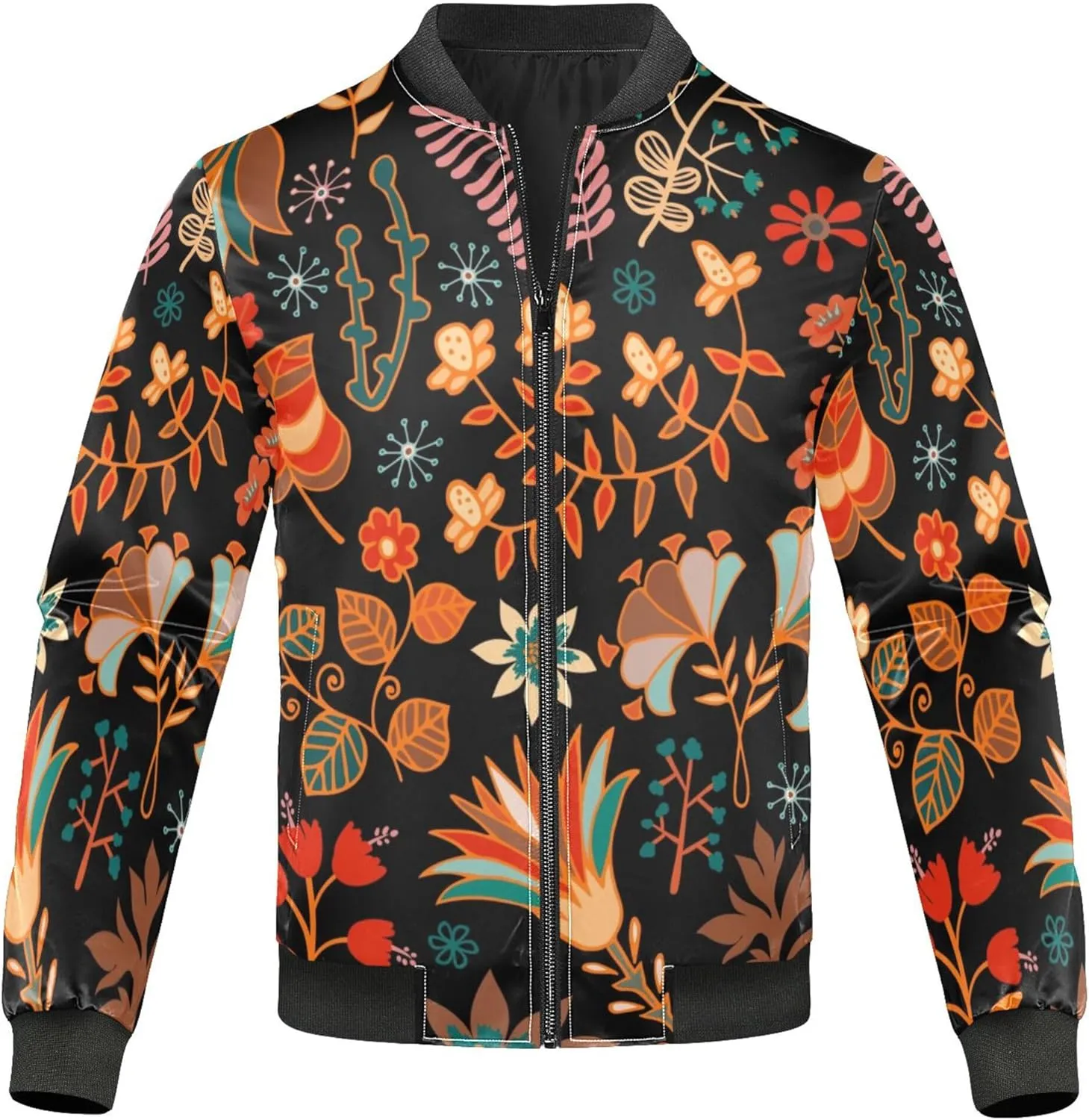 linqin Paisley Flower Ethnic Lightweight Bomber Jacket Men Waterproof Windbreaker Mens Lightweight Zipper Jacket Outwear