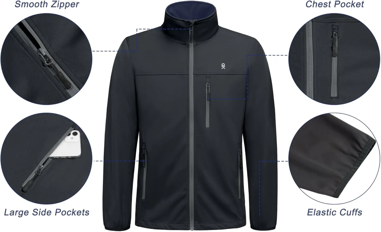 Little Donkey Andy Men's Lightweight Softshell Jacket Windbreaker for Running Travel Hiking, Windproof, Water-resistant