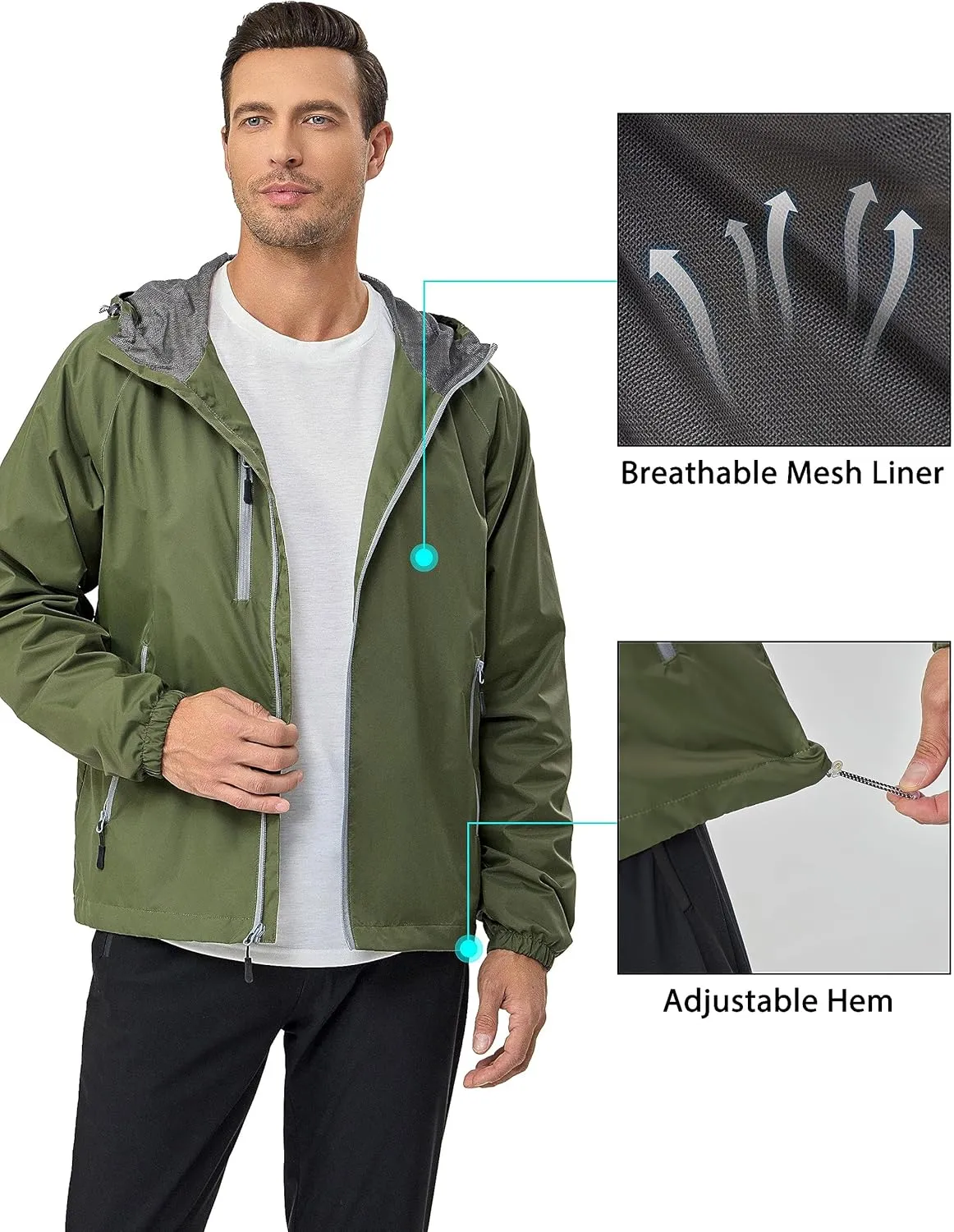 Little Donkey Andy Men’s Lightweight Windbreaker Jacket Breathable Windproof Hooded Wind Coat Hiking Running Golf Travel
