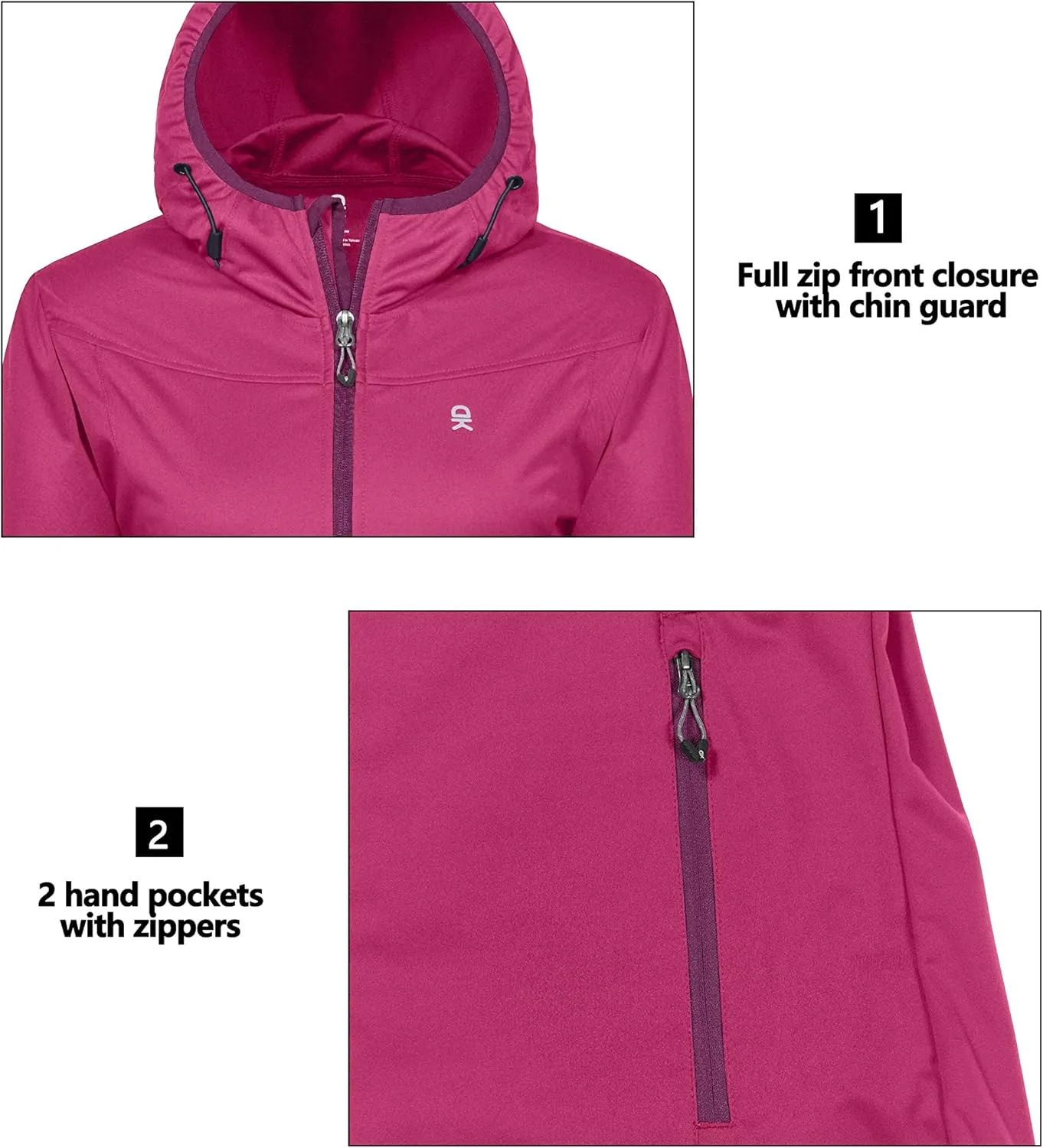 Little Donkey Andy Women's Lightweight Hooded Softshell Jacket for Running Travel Hiking, Windproof, Water Repellent