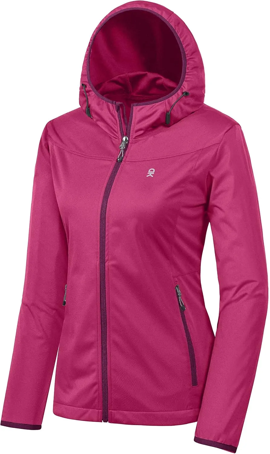 Little Donkey Andy Women's Lightweight Hooded Softshell Jacket for Running Travel Hiking, Windproof, Water Repellent
