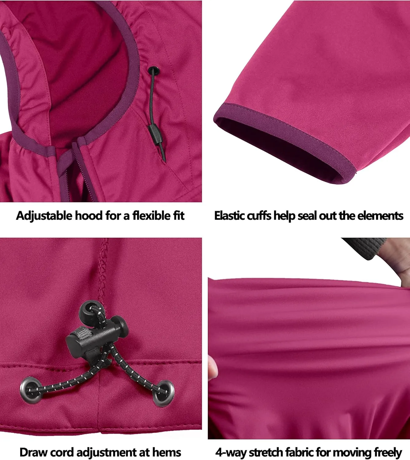 Little Donkey Andy Women's Lightweight Hooded Softshell Jacket for Running Travel Hiking, Windproof, Water Repellent
