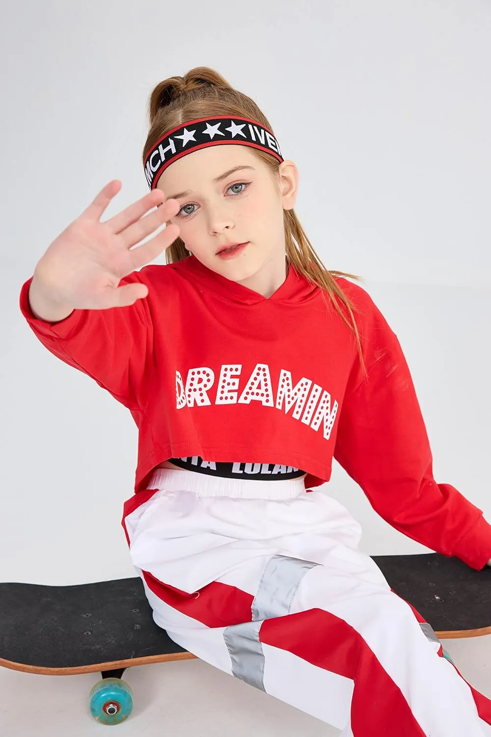 LOLANTA Girls 3 Piece Outfits Cropped Hoodie Tank Top Jogger Pants Set, Hip Hop Jazz Street Dance Skateboarding Clothes