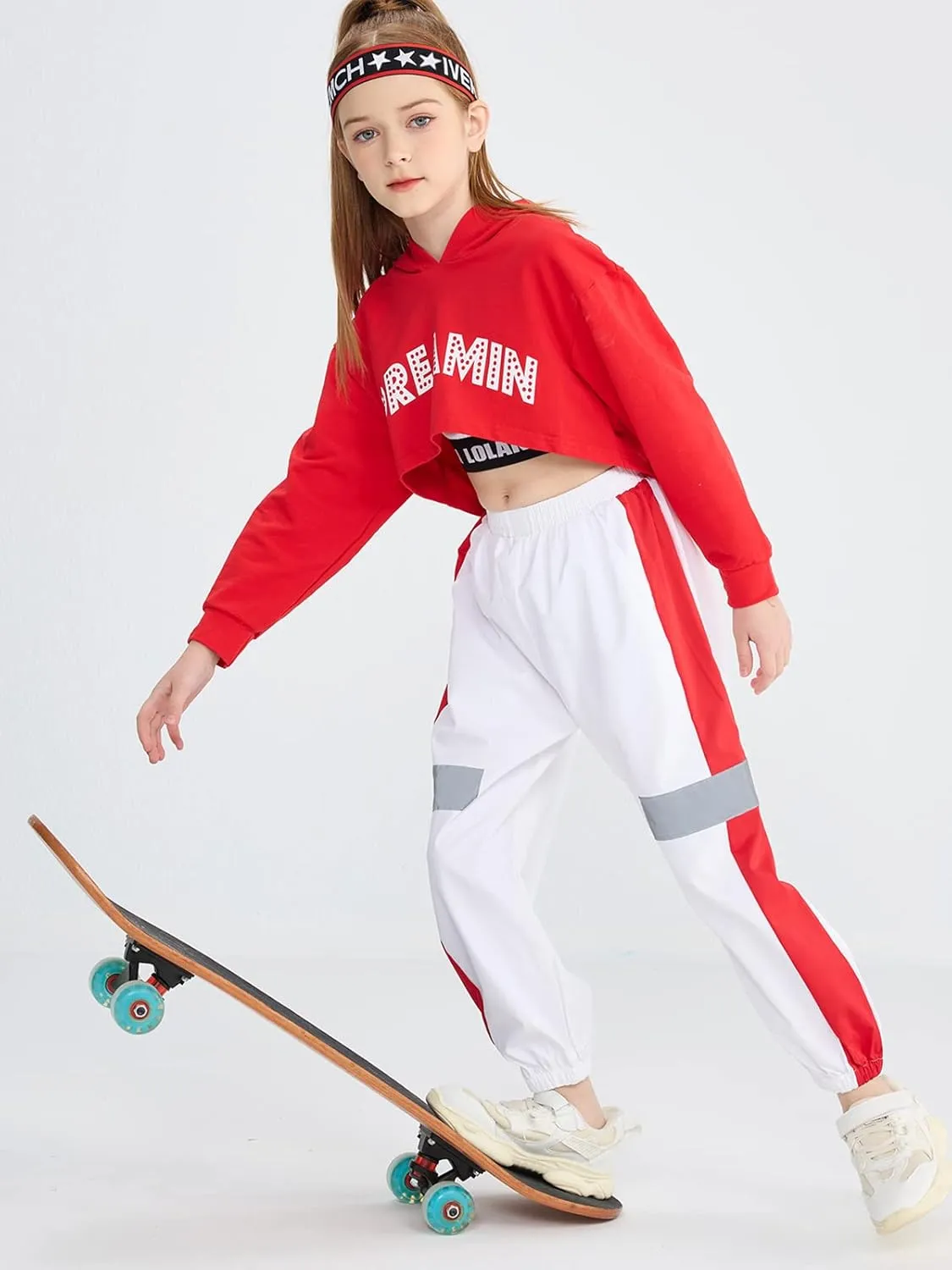 LOLANTA Girls 3 Piece Outfits Cropped Hoodie Tank Top Jogger Pants Set, Hip Hop Jazz Street Dance Skateboarding Clothes