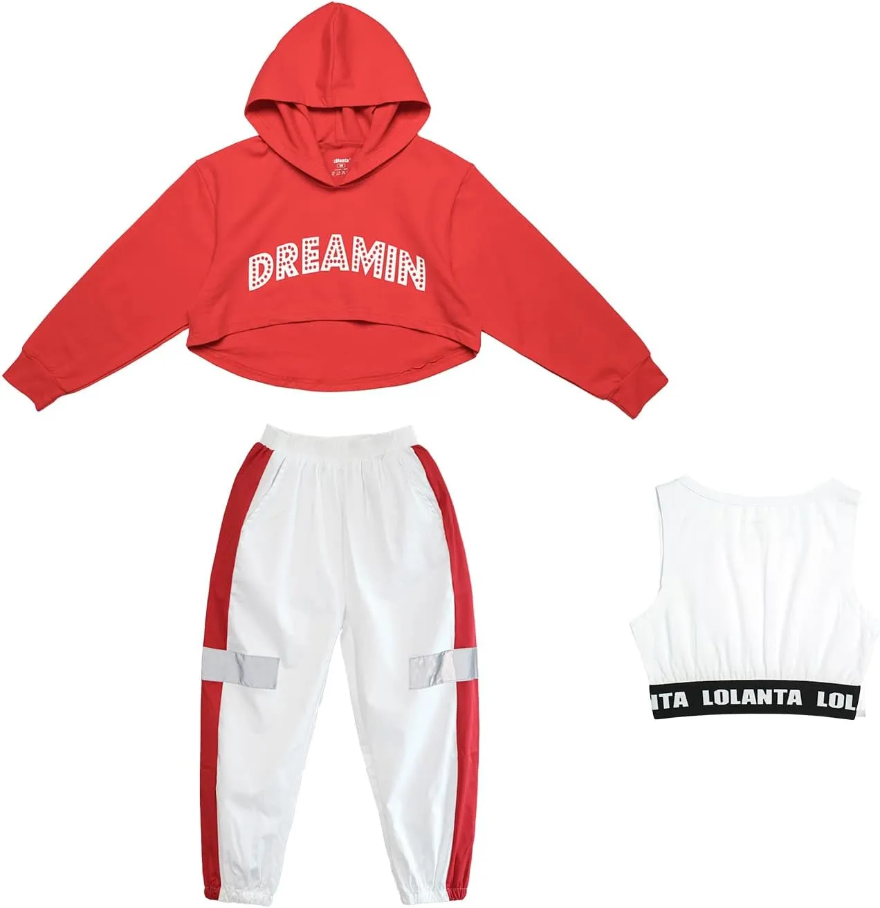 LOLANTA Girls 3 Piece Outfits Cropped Hoodie Tank Top Jogger Pants Set, Hip Hop Jazz Street Dance Skateboarding Clothes