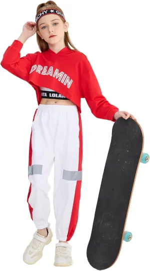LOLANTA Girls 3 Piece Outfits Cropped Hoodie Tank Top Jogger Pants Set, Hip Hop Jazz Street Dance Skateboarding Clothes