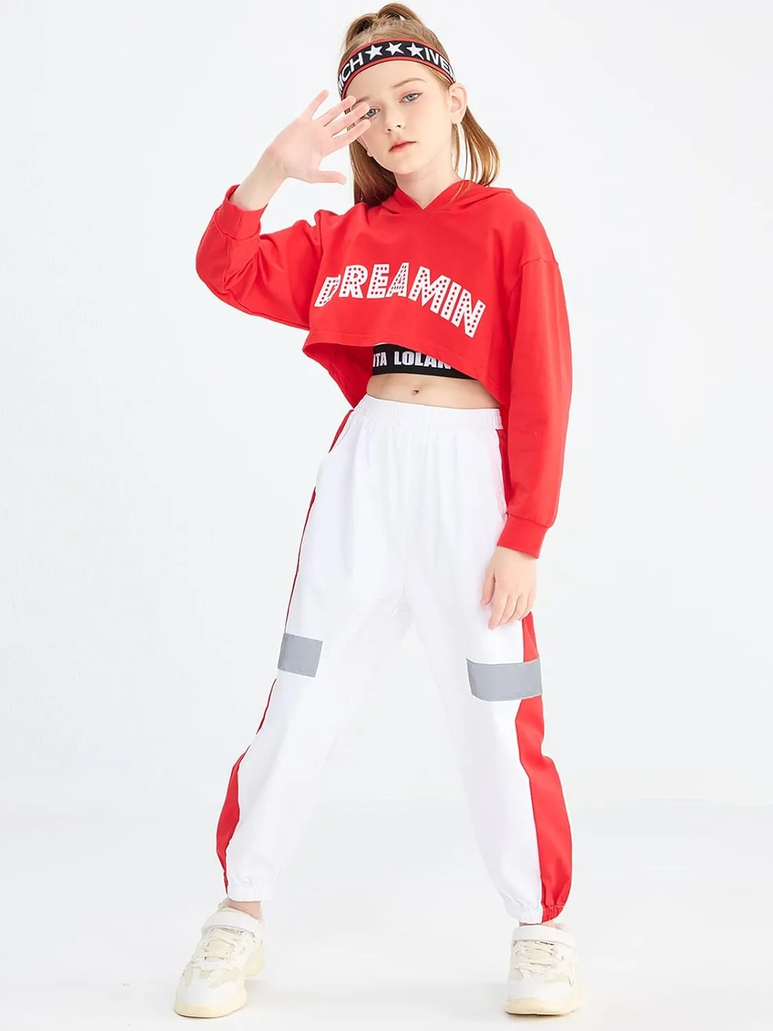 LOLANTA Girls 3 Piece Outfits Cropped Hoodie Tank Top Jogger Pants Set, Hip Hop Jazz Street Dance Skateboarding Clothes