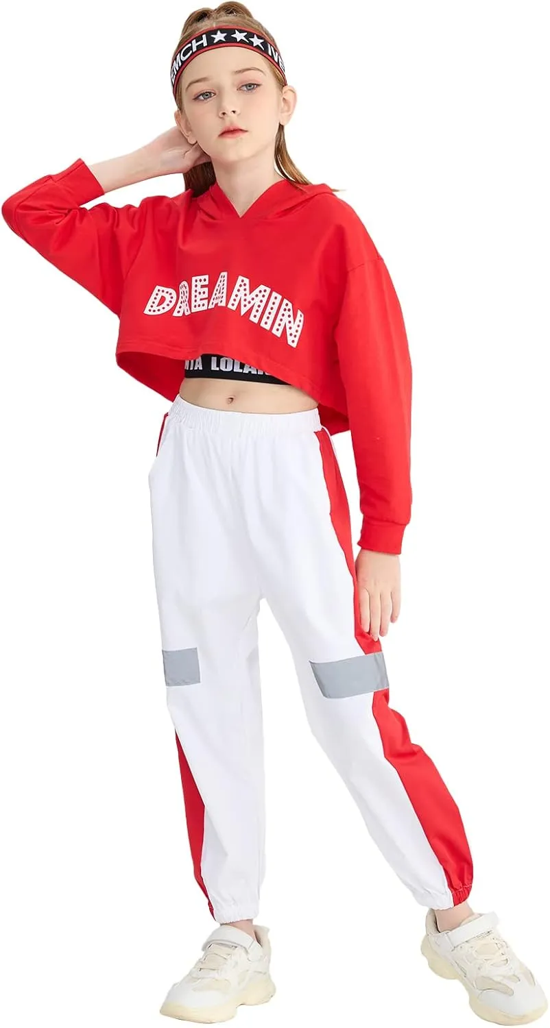 LOLANTA Girls 3 Piece Outfits Cropped Hoodie Tank Top Jogger Pants Set, Hip Hop Jazz Street Dance Skateboarding Clothes