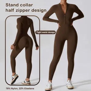Long-sleeve Zipper Yoga Sports Jumpsuit